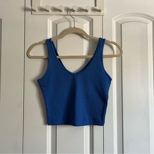 blue v neck crop tank top